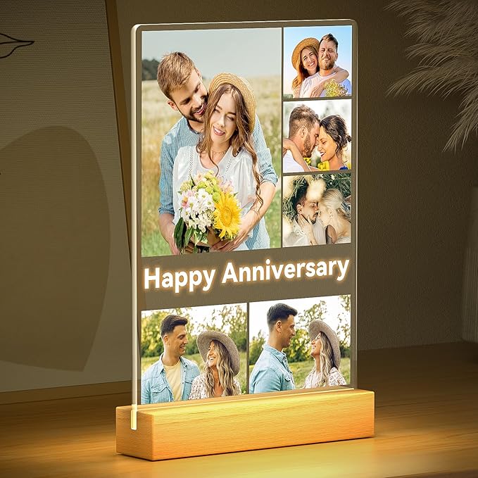 Custom Picture Frames with Photo, Personalized Photo Frame with Night Light, Customized Gifts for Couple, Personalized Christmas Anniversary Birthday Gifts for Women Men Boyfriend Girlfriend Her Him