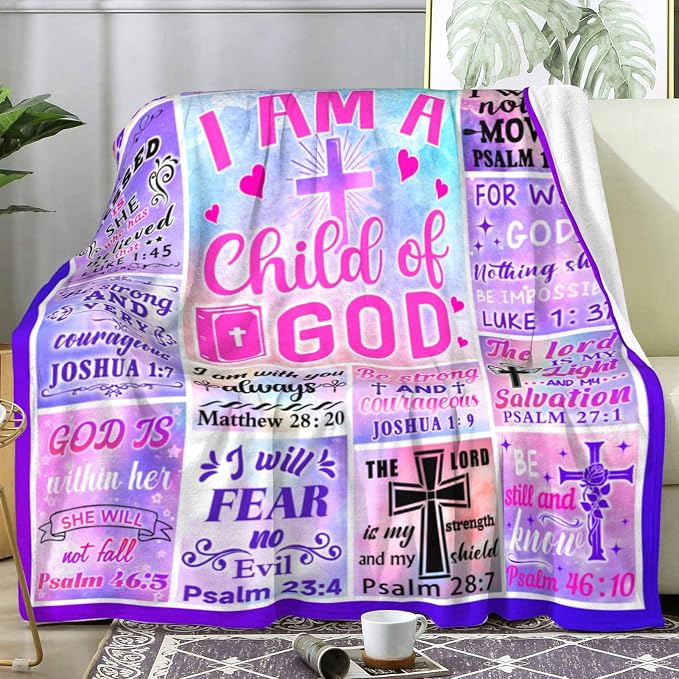 Christian Gifts for Women Blanket Throw Lcobion Bible Verse Blankets I Am A Child of God Blanket Prayer Plush Spiritual Inspirational Religious Baptism Gifts for Girls Women 80"X60"