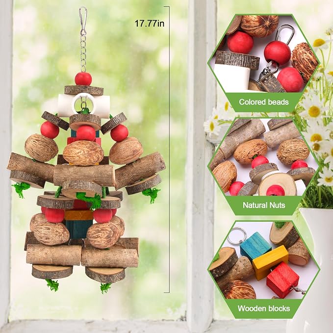 Kyouki Large Parrot Toy, Bird Toys for Cockatoos,Macaws, African Grey, Amazon Parrots,Conures, Lovebirds, Multicolored Natural Wooden Blocks Chewing Toys Bird Cage Accessories (Natural)