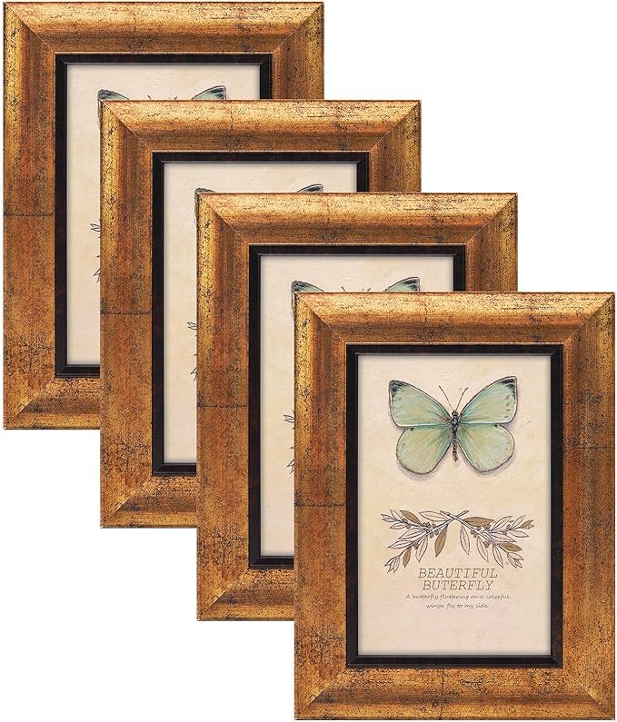 XUANLUO 4x6 Picture Frames Set of 4 Rustic Retro Photo Frame with HD Plastic Cover for Wall Mount and Tabletop Display Family Friends Wedding Gift