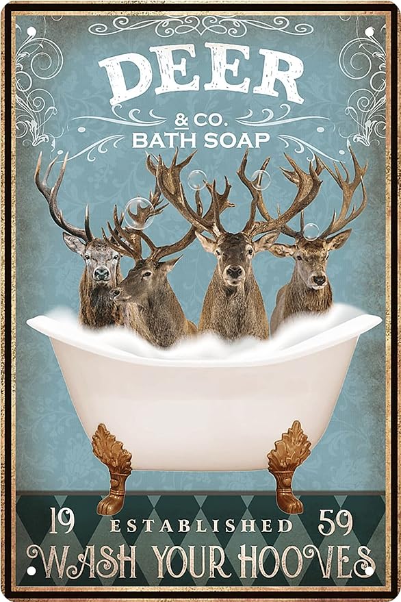 Funny Deer Decor Vintage Bathroom and Bathtub Metal Tin Sign Decor Deer Pet lovers Gift Farm Home Bar Bathroom Man Cave Retro Wall Art Poster Sign Accessories 8x12 In