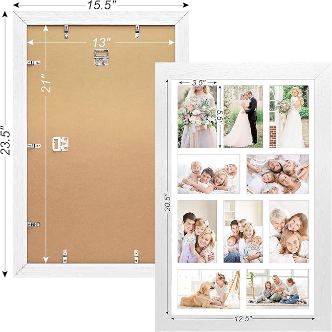 13x21 Picture Frame Display 10 opening 4X6 Picture Frame Collage,Multi Photo Frame with Mat,Plexiglass,Wall Mount Decor,Distressed White Wood Grain