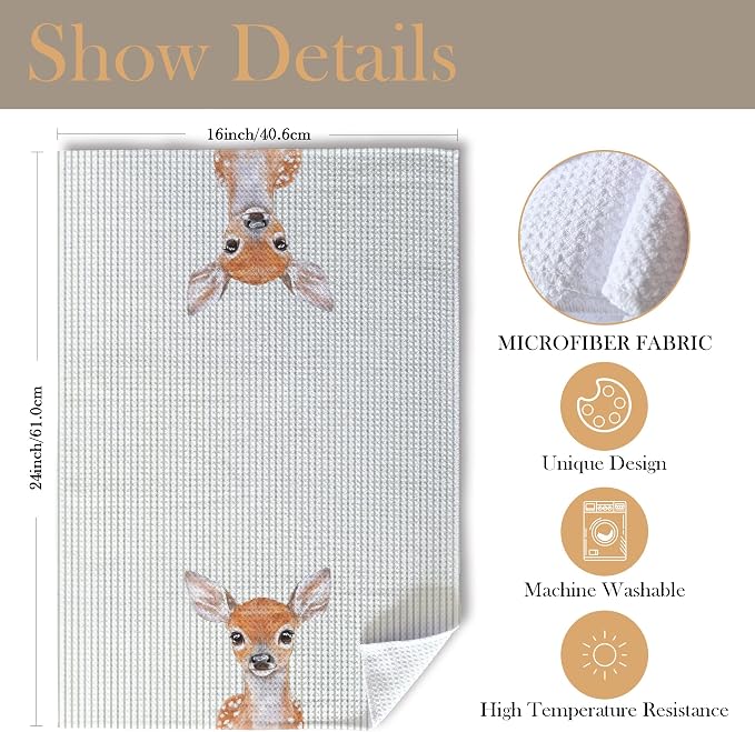 Cute Deer Bathroom Hand Towels, Kids Bathroom Decor, Deer Gifts, Forest Animal Nursery Decorative Hand Towels for Kids Bath Room Washroom Toilet, 16x24 Inch