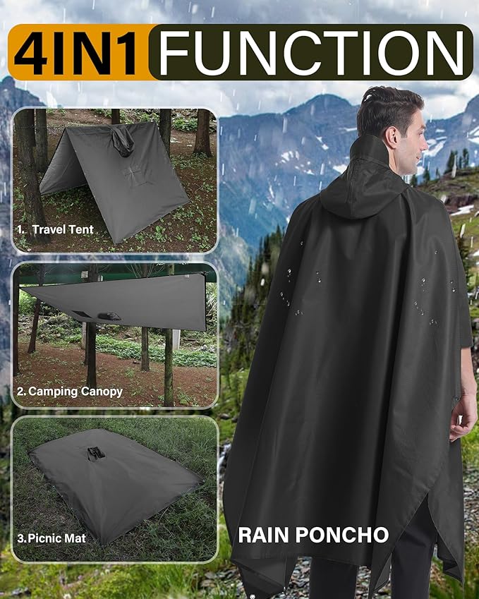 iCreek Hooded Rain Poncho Packable Unisex Raincoat Jacket with Pocket Waterproof Lightweight for Hiking, Camping, Outdoor