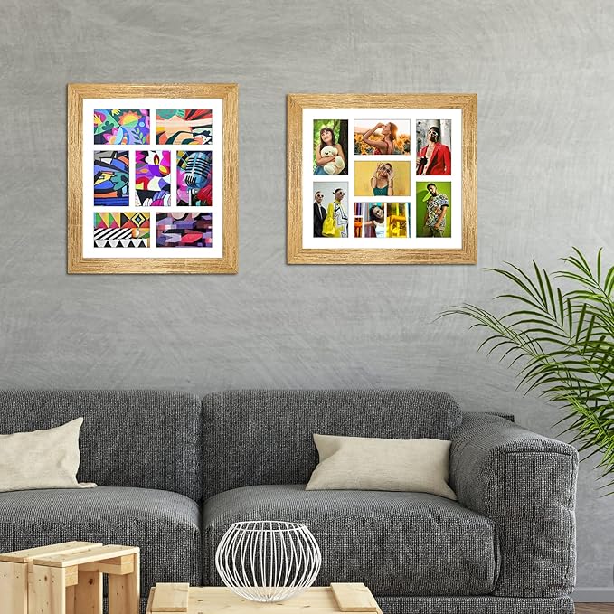 13.5x15.5 Picture Frame Display 7 opening 4X6 Picture Frame Collage,Multi Photo Frame with Mat,Plexiglass,Wall or Tabletop Decor,Gold