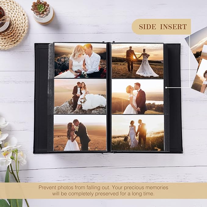 potricher Small Photo Album 4x6 300 Photos Leather Cover Picture Book with 300 Horizontal Pockets for Family Wedding Anniversary and Baby (Brown)