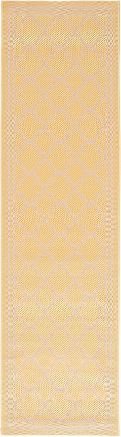 SAFAVIEH Courtyard Collection 2'3" x 8' Gold/Beige CY6918 Trellis Indoor/ Outside Waterproof Easy cleansingPatio Backyard Mudroom Runner Mat