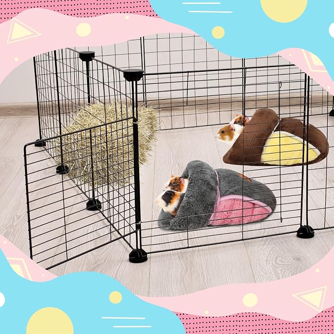 YUEPET 2 Pack Guinea Pig Bed, Slipper Cuddle Sack, Grey & Brown | Guinea Pig House, Portable Guinea Pig Hideout, Soft Coral Fleece Pocket Guinea Bed, Washable Cushion