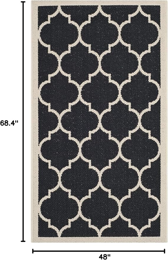 SAFAVIEH Washable Rug Outdoor Courtyard Collection - 4' x 5'7", Black & Beige, Non-Shedding & Easy Cleaning, Ideal for Patio, Backyard, Mudroom (CY6914-266)