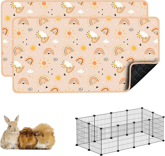 Guinea Pig Cage Liner, 59"x31" Bedding for C&C 2x4 Cage 2 Pack, Rainbow | Washable Fleece Bedding, Super Absorbent, Non-Slip, Waterproof Rabbit Mat, Machine Washable, Small Animal Cage Accessory
