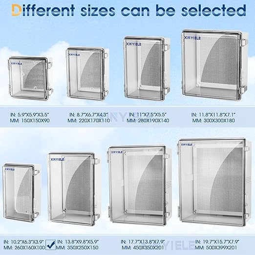 Waterproof Outdoor Project ABS Plastic Junction Box IP67 Weatherproof Dustproof Enclosure with Hinged Cover, Mounting Plate,Wall Brackets for Power Project (Clear,10.2"X6.3"X3.9")