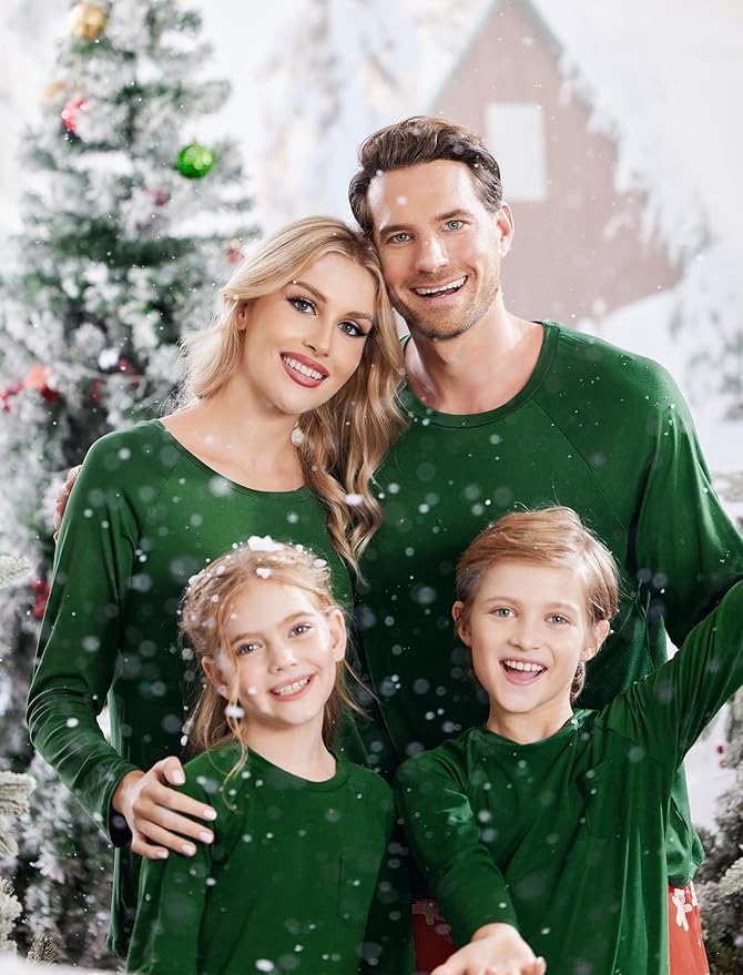Ekouaer Family Matching Pajamas Christmas Sleepwear Long Sleeve Sleep Shirt with Plaid Pants Soft Loungewear Pjs Set S-XXL
