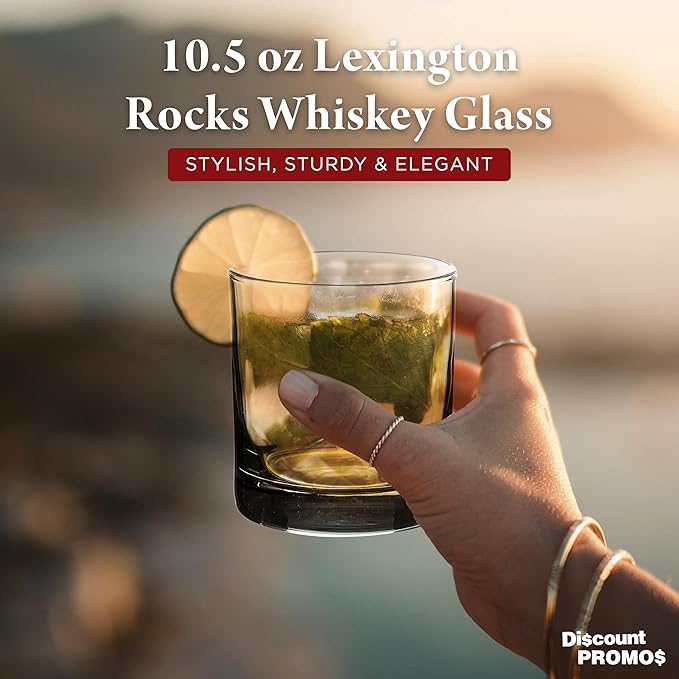DISCOUNT PROMOS Lexington Rocks Whiskey Glass 10.5 oz, Set of 12, Bulk Pack - Perfect for Scotch, Bourbon, Whiskey, Cocktail - Black