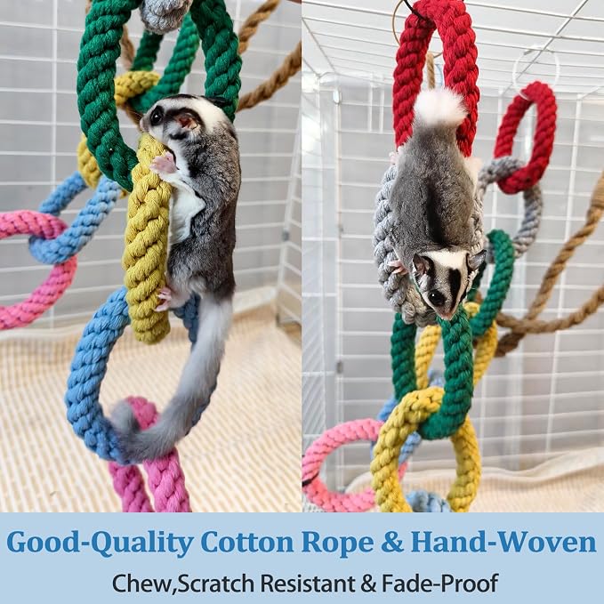 Sugar Glider Climbing Rope Toys Rat Cage Hanging Toys Small Animal Climbing Rings Cage Accessories for Flying Squirrel Sugar Glider Hamster Parrots