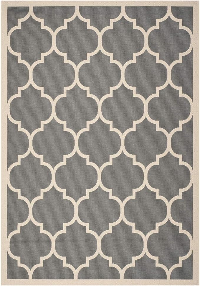 SAFAVIEH Washable Rug Outdoor Courtyard Collection - 6'7" x 9'6", Anthracite & Beige, Non-Shedding & Easy Cleaning, Ideal for Patio, Backyard, Mudroom (CY6914-246)
