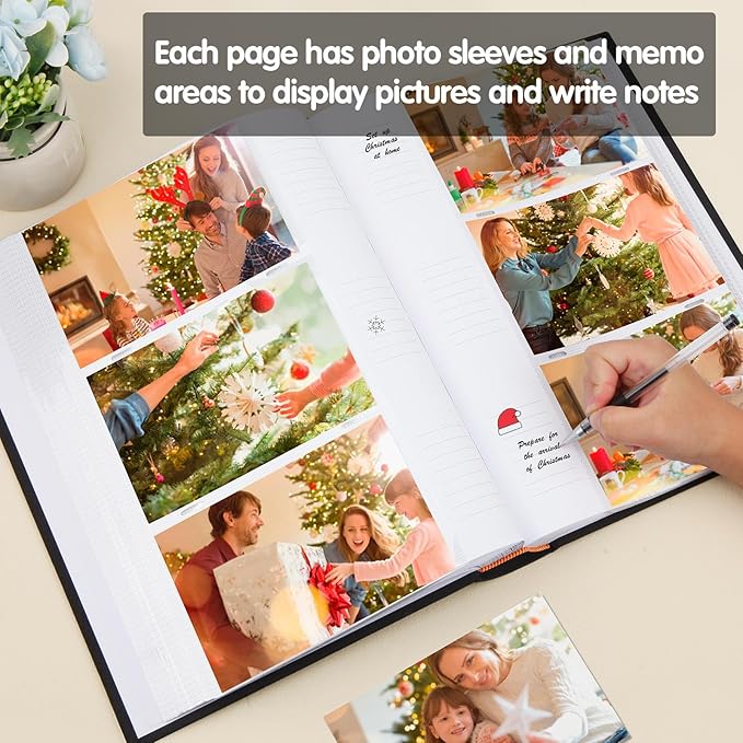 XFveivoo Photo Album 4x6 450 Photos with Writing Space,4 x 6 Photo Book Linen Cover with Front Window, 4x6 Picture Album 450 Photos Photo Album Book for Wedding Kids Travel Family Baby Pictures, Black