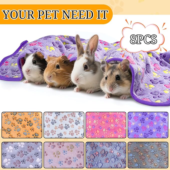 8 Pcs Washable Guinea Pig Bedding Absorbent Small Animal Cage Liners Reusable Guinea Pig Fleece Blankets Waterproof Pet Pee Pad Sleep Mat Pad Cover for Rabbit Ferret Chinchilla Hamster