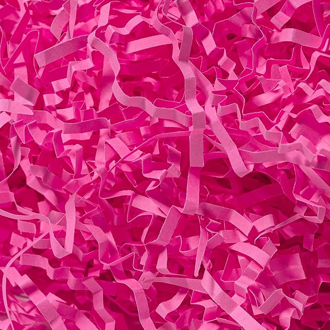 Mefleet 1/2 LB Crinkle Cut Paper Shred Filler 8 oz Pink Crinkle Shredded Paper for Gift Box - Gift Basket Bag Filler - Grass Cushion Stuffing for Mother's day, Birthday Packaging Wrapping