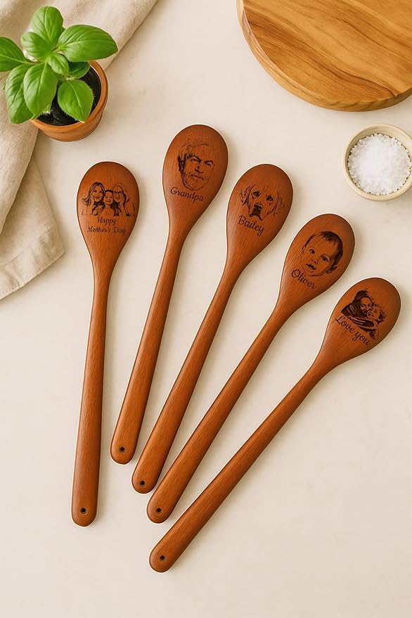 Custom Mom Gifts, Personalized Engraved Wooden Spoon, Gift Mother's Day for Grandma, Mama Photo Gift, Birthday Gifts For Women, Her, Chef, Baking, Cooking, Housewarming, Kitchen Spoon
