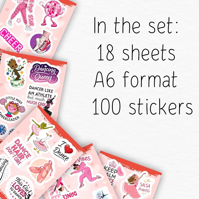 100Pcs Dance Stickers for Water Botlle, for Scrapbooking - Dancer Stickers - Gifts for Dancer - Dance Party Supplies - Gift for Women & Men