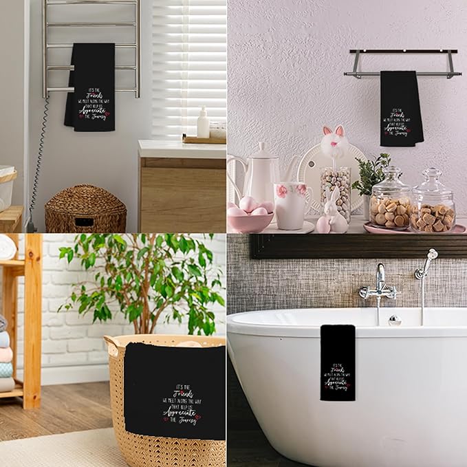 JINYO Friendship Kitchen Towels, Friendship Gifts for Women Hand Towels, Best Friend Bestie Gifts Dish Tea Towels for Kitchen, 16x24 Inch（Black）