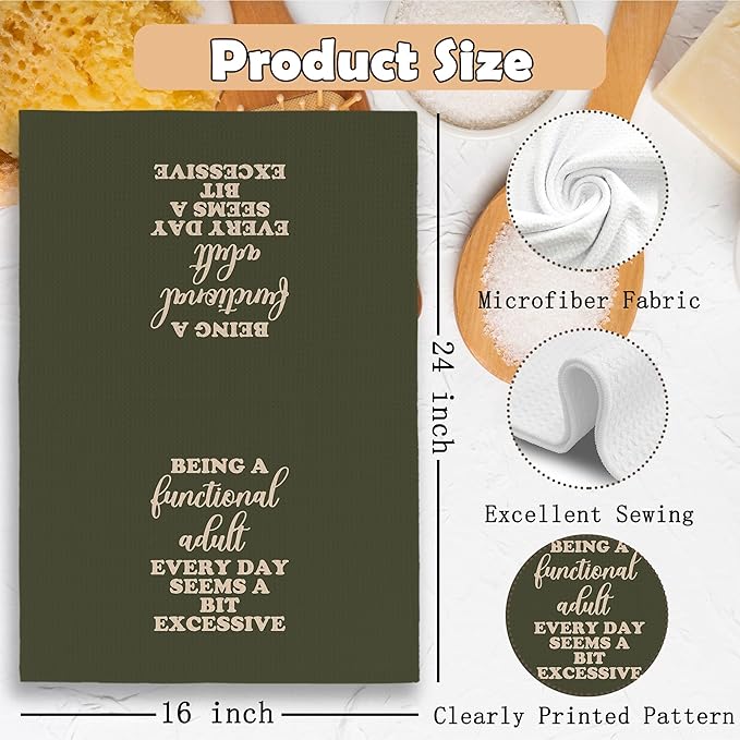 Funny Sarcastic Adult Grayish Green Dish Towels 16x24 Inches, Decorative Absorbent Hand Tea Kitchen Bathroom Towels
