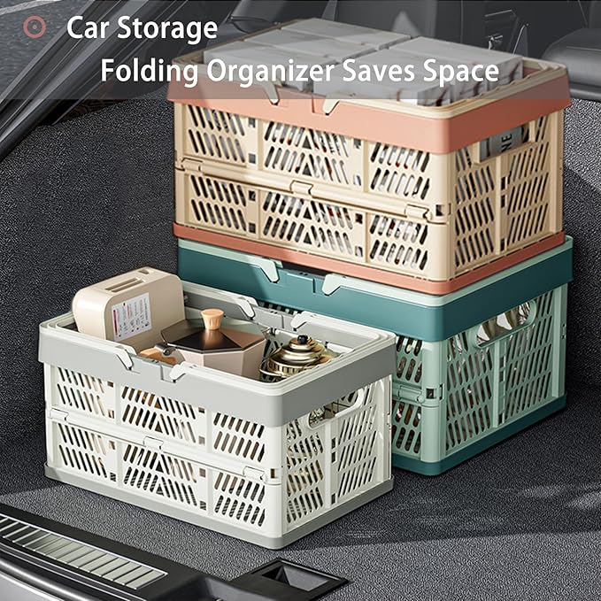 Collapsible Plastic Storage Crate - 20L Folding Organizer Basket Portable Stacking Storage Crate Bin with Handle, for Camping, Picnic, Car Trunk, Home Storage (Pink, M)