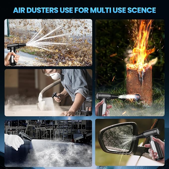 Electric Compressed Air Duster - 32,0000 RPM Rechargeable Cordless Air Blower for PC, Computer Keyboard Cleaning Kit - Mini Battery Powered Air Duster for Electronics, Car, Home - Replaces Air Cans