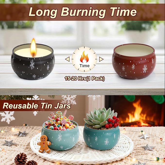 Christmas Scented Candle Gift 6 Pack, Christmas Candles for Home Scented, 100% Natural Soy Wax Long Lasting Jar Aromatherapy Candle Gifts for Women Men Adult
