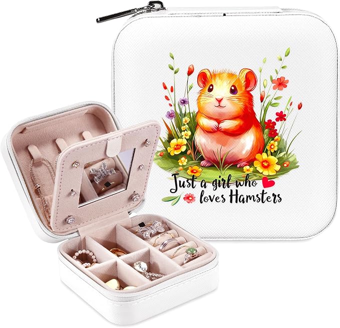 Hamster Jewelry Box, Gifts For Teens Girls, Hamster Lovers Stuff Items Accessories Things Merchandise Decor Merch, Travel Ring Earrings Necklace Organizer Holder!