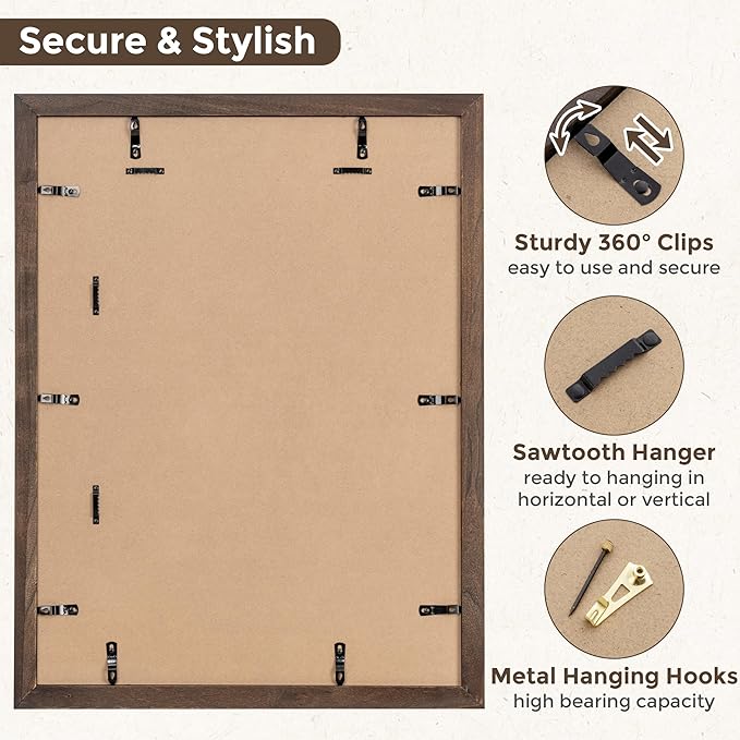 18x24 Picture Frame, Solid Elm Wood Picture Frame with Real Glass, Large Rustic Poster Frame 18"x24", matted to 16x20, 18 by 24 Wooden Frame for Vertical & Horizontal Wall Hanging, Walnut, 1 Pack