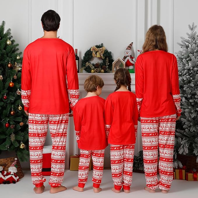 Family Christmas PJs Matching Sets, Cute Holiday Pajamas Printed Top and Pants, Xmas Jammies for Couples/Men/Women