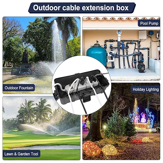 Medium Outdoor Electrical Box (11.6x5.2x4.1 inch), IP54 Waterproof Extension Cord Cover w/ 6 Cable Entry, Weatherproof Connection Box for Power Strip, Plug, Timer, Holiday Lights, Black
