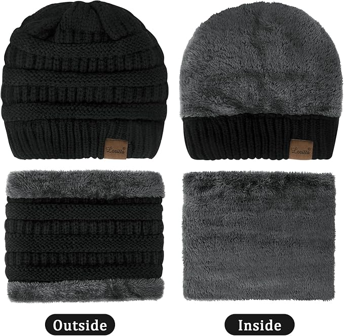 Loritta 3 Pieces Winter Hats for Women Scarf Touch Screen Gloves Set Thick Warm Fleece Lined Beanie Hat Gifts