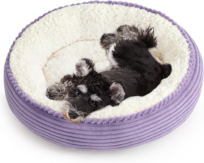 Love's cabin Round Donut Cat and Dog Cushion Bed, 24in Pet Bed for Small or Medium Dogs, Anti-Slip & Water-Resistant Bottom, Soft Durable Fabric Pet Beds, Washable Calming Cat Bed Violet