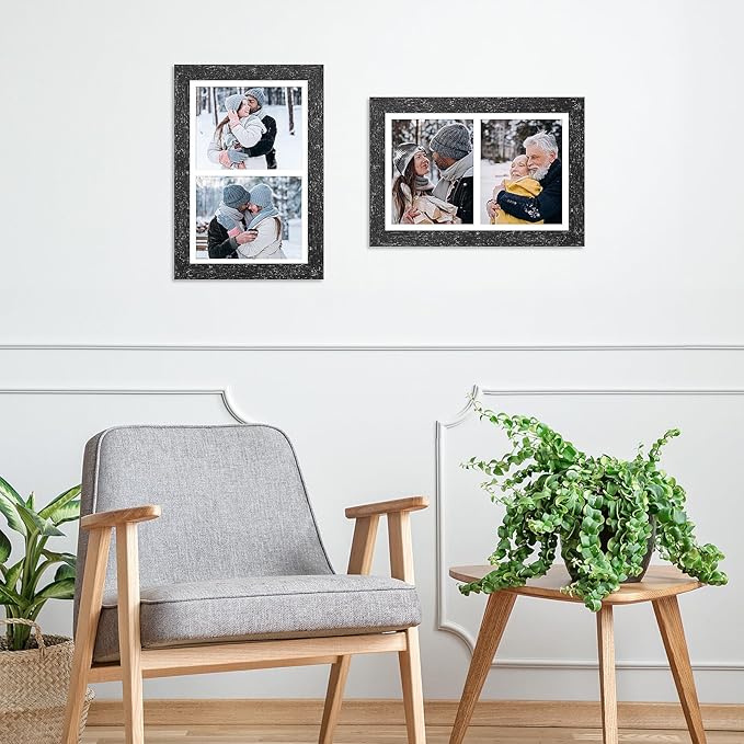 11x17 Picture Frame Display 2 opening 8X10 Double Picture Frame Collage,Multi Photo Frame with Mat,Plexiglass,Wall Mount Decor,Black Wood Grain