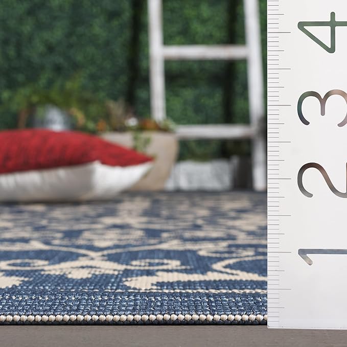 SAFAVIEH Washable Rug Outdoor Courtyard Collection - 2'3" x 14' Runner, Blue & Natural, Non-Shedding & Easy Cleaning, Ideal for Patio, Entryway, Mudroom, Hallway, Kitchen (CY2098-3103)