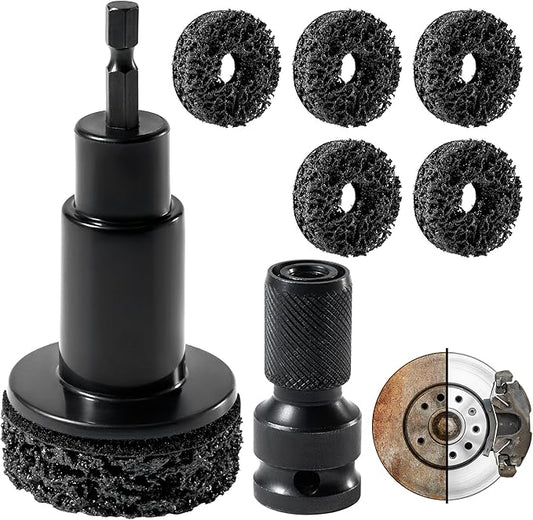 Wheel Hub Cleaning Tool Kit, Drill-Powered Wheel Stud Cleaner Includes 5 Pads, Fits Power Drill & 1/2" Impact Driven Wrenches, Quick Rust Removal, Surface Resurfacing for Lug Stud and Rotor