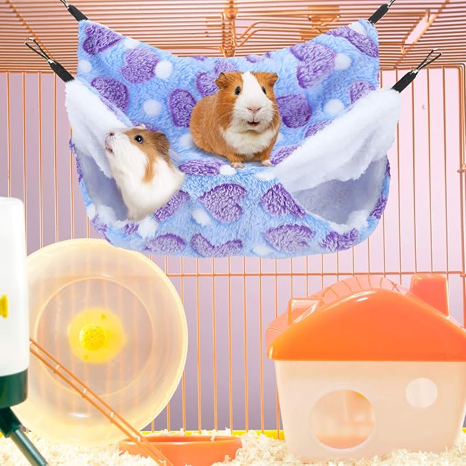 Boao 2 Pcs Guinea Pig Rat Hammock for Pet, Purple, Coffee, Heart Pattern | Ferret Hamster Hanging Hammock, Guinea Pigs Accessories, for Small Animals Chinchilla Parrot Sugar Glider Ferret Squirrel