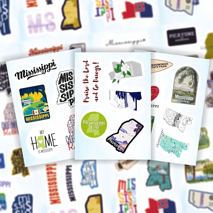 100Pcs Mississippi State Stickers for Water Bottle and Laptop - State Souvenirs, Decorations & Gifts, Waterproof Vinyl Decals, Gifts for Women & Men