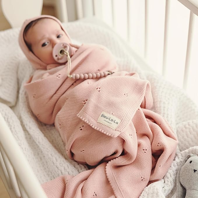 Organic Baby Blanket + Hat Gift Set for Girls- 100% Soft Luxury Cotton Receiving Swaddle Blanket + Bonnett Registry for Newborns & Infants (Ballet Slippers + Hat)