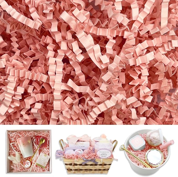 Crinkle Cut Paper Shred Filler, 2 LB Pink Basket Filler Shredded Paper, Confetti Stuffing for Basket Filling, Halloween, Thanksgiving, Christmas, Birthdays, Gift Wrapping, Stuffer Party Supplies