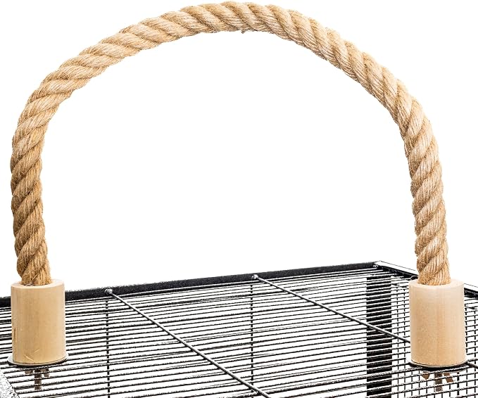 Bird Rope Perch for Parrots, Bendable Natural Jute Boing with Pine Wood and Stainless Steel Mount, Cotton Alternative, Cage Accessory for Parrots (Brown, 2 feet)