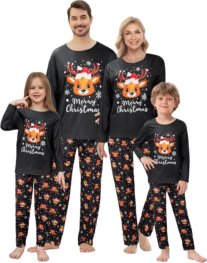 YIJIU Christmas Pajamas Cute Deer Print Long Sleeve Totem PJS Set