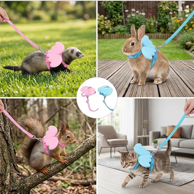 2 Piece Pet Ferret Harness and Leash Set, Safety Harness for Ferrets, Kittens, and Hamsters, Outdoor Adventures and Indoor Monitoring Solution, Adjustable Fit for Comfortable Wear