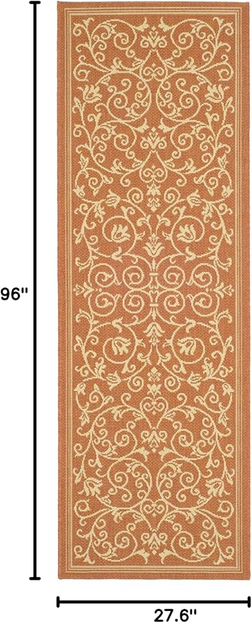 SAFAVIEH Washable Rug Outdoor Courtyard Collection - 2'3" x 8' Runner, Terracotta & Natural, Non-Shedding & Easy Cleaning, Ideal for Patio, Entryway, Mudroom, Hallway, Kitchen (CY2098-3202)