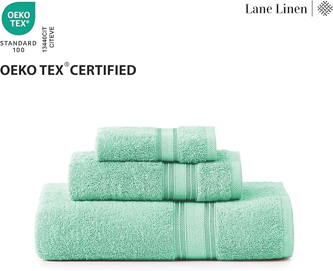 LANE LINEN Luxury Bath Towel Set of 12 – 100% Ring-Spun Cotton, 4 Bath Towels, 4 Hand Towel & 4 Washcloths, Zero Twist, Remains Soft & Absorbent Even After Multiple Washes - Aqua Sky
