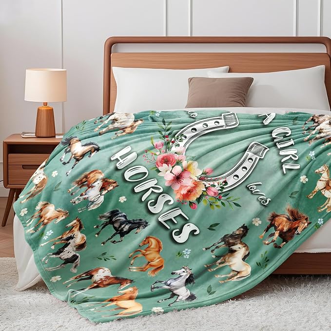 Horse Blanket Gifts for Girls Women Soft Flannel Horse Throw Blanket Horses Gift Merch Stuff for Room Decor 60"X50"