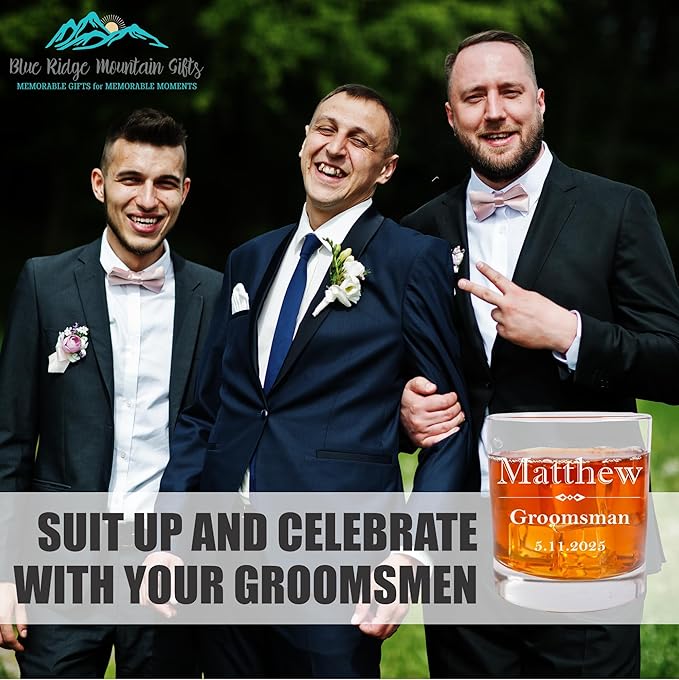 Blue Ridge Mountain Gifts Personalized Engraved 11oz Whiskey Glass – Custom Groomsmen Gift for Wedding Party – Etched Rocks Glass for Bourbon, Scotch, and Cocktails (4)