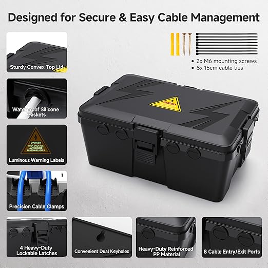 Cable Matters Weatherproof Outdoor Electrical Box - Large Outdoor Electrical Box (13 x 8.8 x 5.2 Inches) with 8 Cable Entry Ports, Easy Wall Mount for Plug & Socket Protection